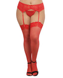 Fishnet Thigh Highs W/ Lace Top Red Q/s