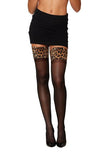 Sheer Thigh High W/ Stay Up Leopard Print Top