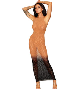 Zebra Knit Bodystocking Gown Black/copper O/s