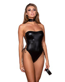 Strapless Stretch Faux Leather Teddy Black O/s