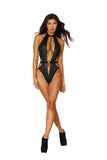 Shiny Stretch Knit Halter Teddy W/ Black Chain Black O/s