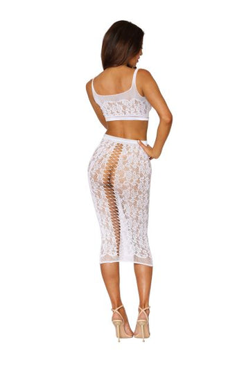 Seamless Sheer Lace Bralette & Slip Skirt White O/s Default Title