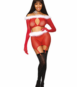 Santa Baby Seamless Fishnet 2pc Garter Set Ruby