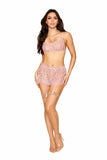 Eyelash Lace Bralette Garter Skirt Set Rose Quartz