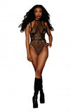 Fishnet Teddy & Faux-leather Harness Set Black