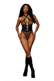 Fishnet & Faux-leather Teddy Black O/s