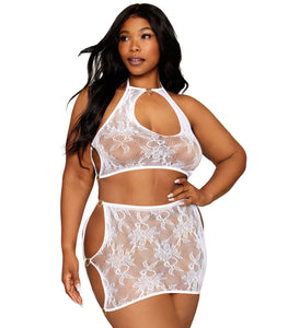 Seamless Lace Bralette & Mini Skirt Set White