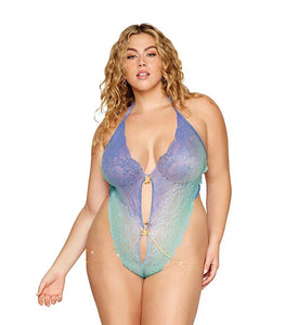 Ombre Stretch Lace Teddy W/ Butterfly Charms Lavender Haze /seafoam Osq