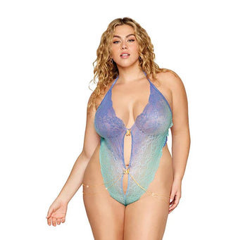 Ombre Stretch Lace Teddy W/ Butterfly Charms Lavender Haze /seafoam Osq Default Title