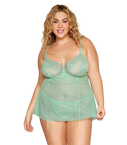 Eyelash Lace Babydoll Set Seafoam Osq