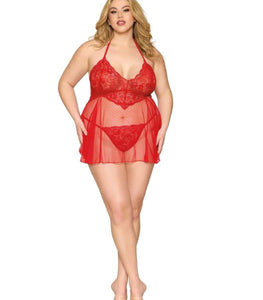 Babydoll & Gstring Poinsettia Q/s