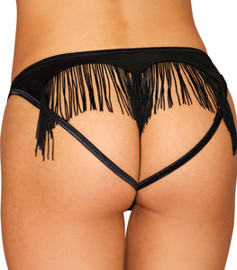 Heart Back Panty W/ Fringe Black