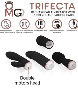 Trifecta Rechargeable Vibrator W/ 3 Interchangeable Heads Black Default Title