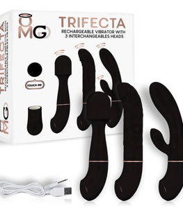 Trifecta Rechargeable Vibrator W/ 3 Interchangeable Heads Black Default Title