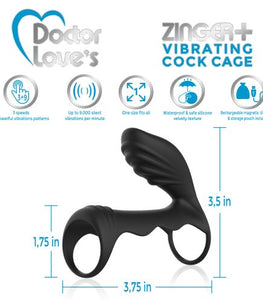 Doctor Love Zinger+ Vibrating Rechargeable Cock Cage Black Default Title