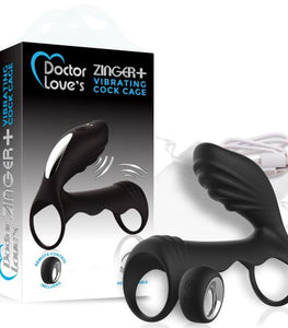 Doctor Love Zinger+ Vibrating Rechargeable Cock Cage W/ Remote Black Default Title