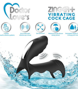 Doctor Love Zinger+ Vibrating Rechargeable Cock Cage W/ Remote Black Default Title