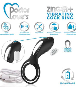 Doctor Love Zinger+ Vibrating Rechargeable Cock Ring W/ Remote Black Default Title