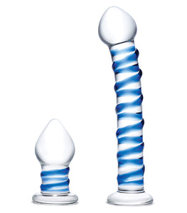 Glas 2pc Douple Penetration Glass Swirly Dildo & Butt Plug Set