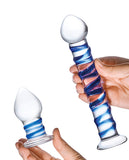 Glas 2pc Douple Penetration Glass Swirly Dildo & Butt Plug Set