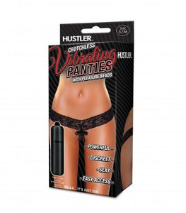 Crotchless Vibrating Panties W Pleasure Beads Black S/m