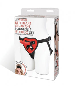 Lux Fetish Red Heart Strap On Harness & 5in Dildo Set