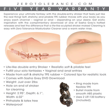 Zero Tolerance Sasha Grey Movie Download W/ Realistic Vagina & Ass Stroker Default Title