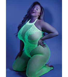 Glow Moonbeam Crotchless Bodystocking Neon Green Q/s