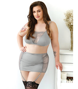 Layne Bralette Gartered Skirt & G-string Gray 1x/2x