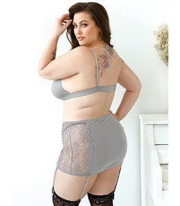 Layne Bralette Gartered Skirt & G-string Gray 1x/2x