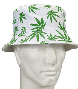 White Bucket Hat W/ Green Leaves Default Title