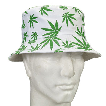 White Bucket Hat W/ Green Leaves Default Title