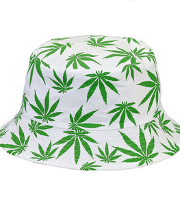 White Bucket Hat W/ Green Leaves Default Title