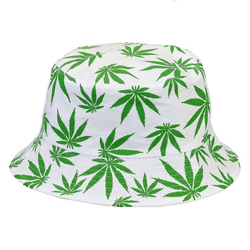 White Bucket Hat W/ Green Leaves Default Title