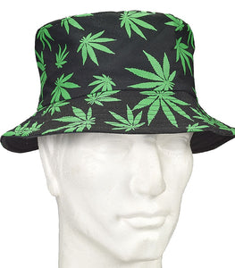 Black Bucket Hat W/ Green Leaves Default Title