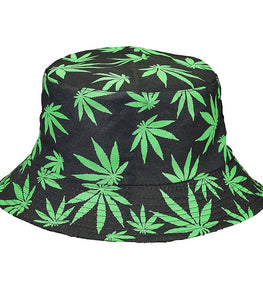 Black Bucket Hat W/ Green Leaves Default Title