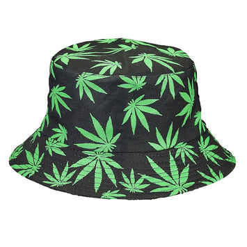 Black Bucket Hat W/ Green Leaves Default Title