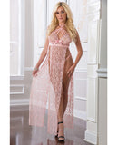 2pc Sheer Laced Night Gown Sweet Pink O/s