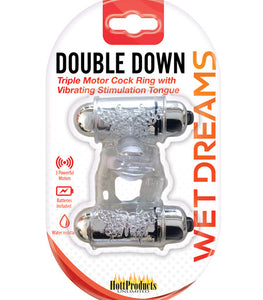 Wet Dreams Double Down Dual Motor Cock Ring W Power Bullet & Stimulator Tongue W Motor