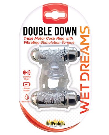 Wet Dreams Double Down Dual Motor Cock Ring W Power Bullet & Stimulator Tongue W Motor Default Title