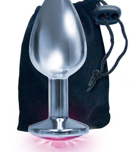 9's Silver Starter Bejeweled Steel Plug Pink