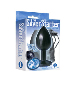 9's Silver Starter Anodized Bejeweled Steel Plug Cobalt