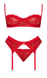 Sheer Mesh Bra Garter Belt & Panty Set Red