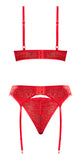 Sheer Mesh Bra Garter Belt & Panty Set Red