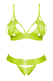 Strap Tease Bra & Crotchless Panty Neon