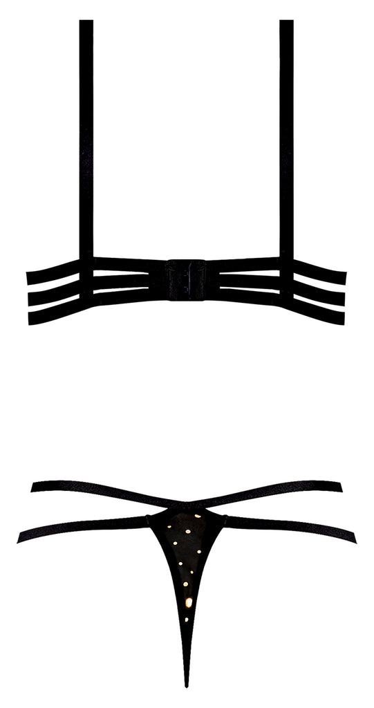 Glitz & Glam Bra & Thong Set Black Small Medium