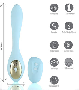 Harmonie Teal Bendable Dual Vibrator W/ Remote Control