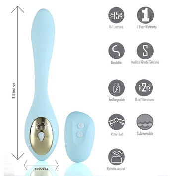 Harmonie Teal Bendable Dual Vibrator W/ Remote Control Default Title