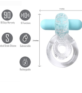 Jayden Rechargeable Vibrating Cock Ring Clear Sleeve