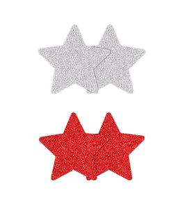 Pretty Pasties Glitter Stars Red/silver 2 Pair